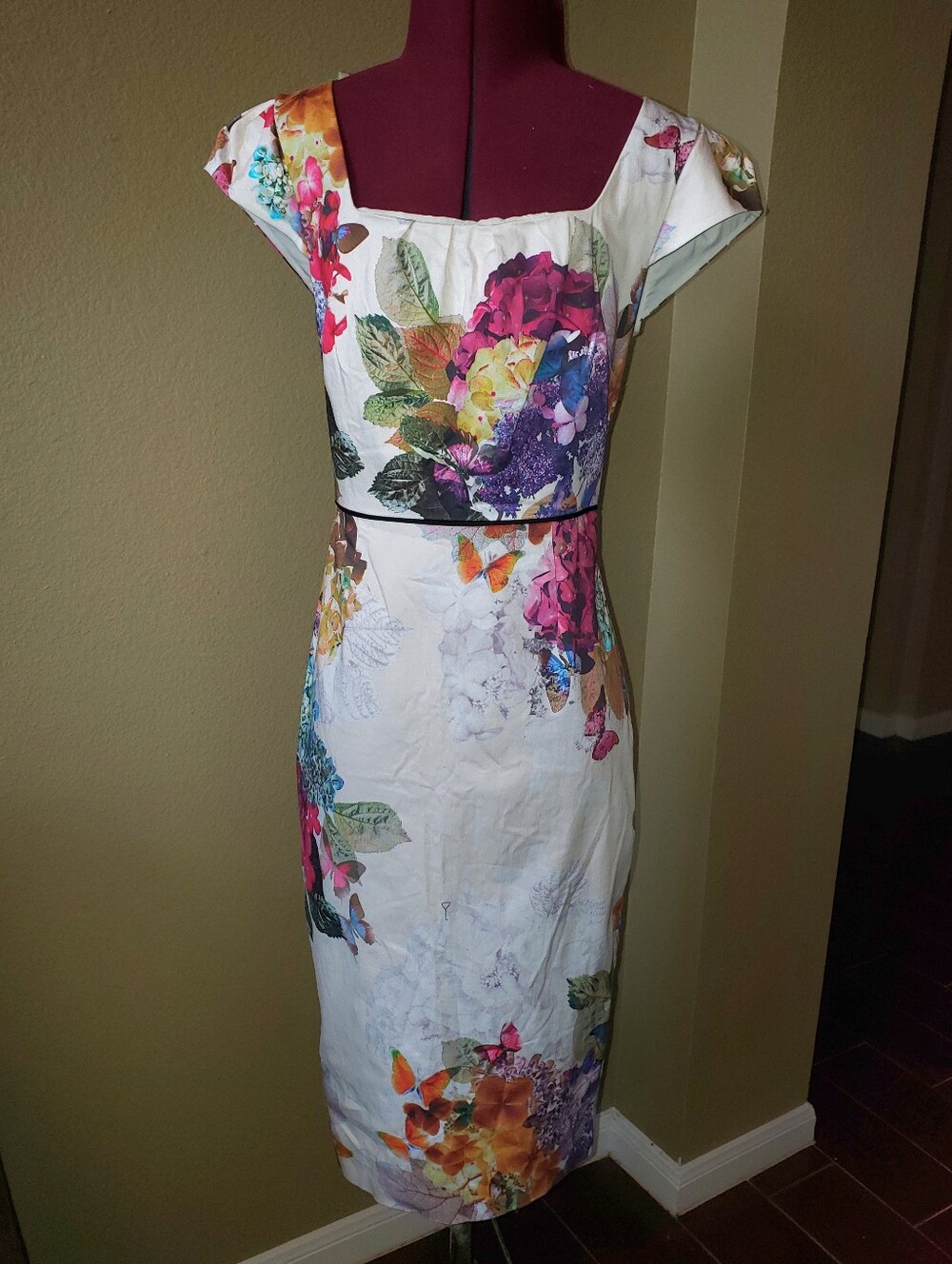 Monsoon White Midi Dress Floral Print - 8